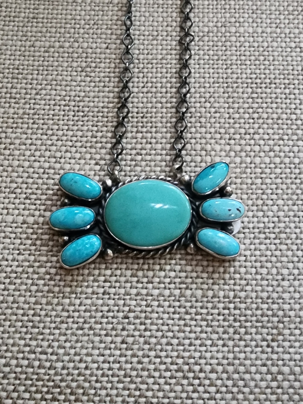 Turquoise Cluster Statement Necklace - Sterling Navajo BETTA LEE